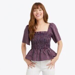 Draper James Deana Plaid Smocked Top